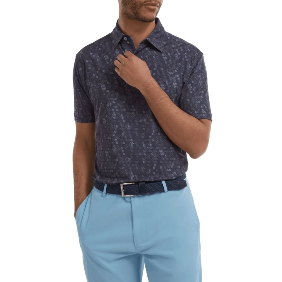 FootJoy Dijital Kamuflaj Baskılı Lisle Golf Polo T-Shirt Koyu Gri 88436 S Small