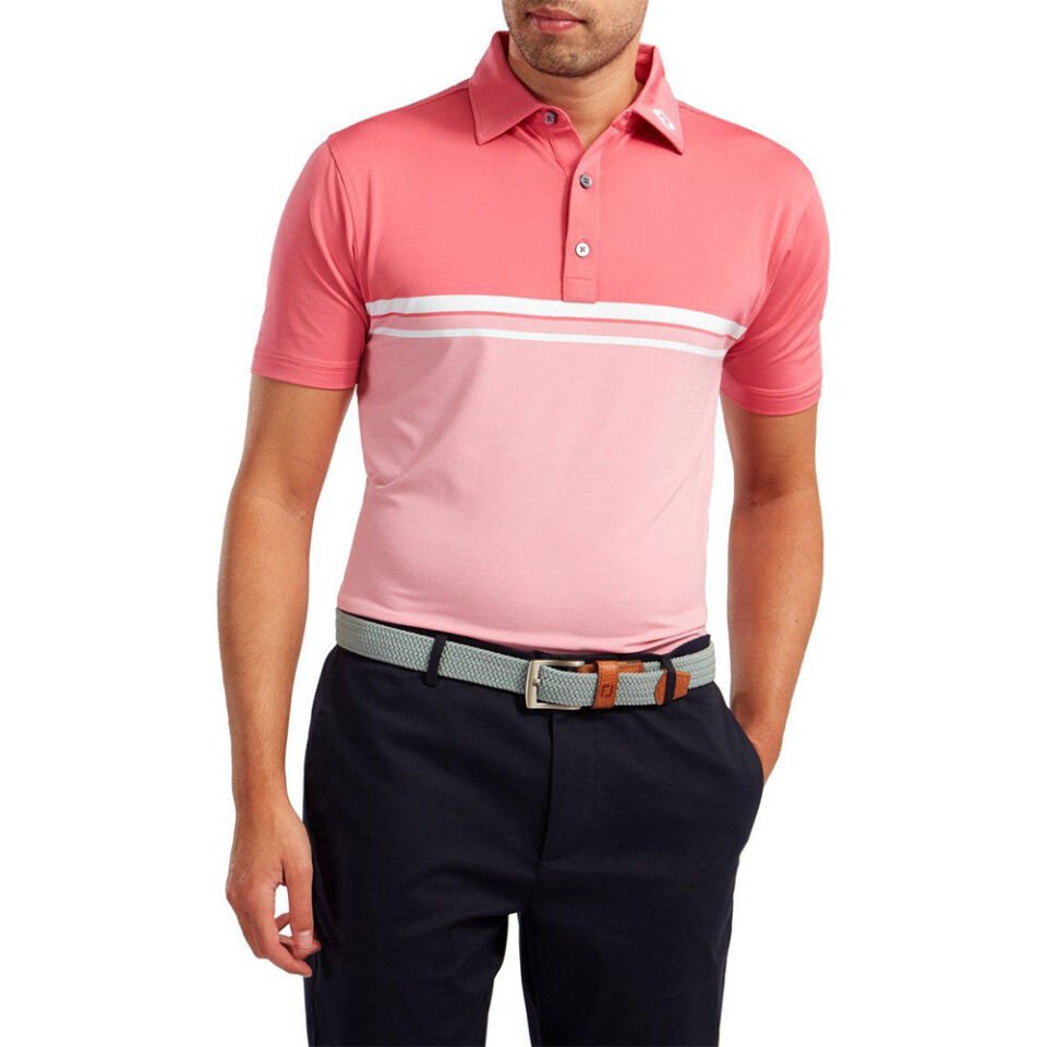 FootJoy Lisle Engineered Çizgili Polo Yaka Golf T-Shirt Kırmızı 84465 L Large