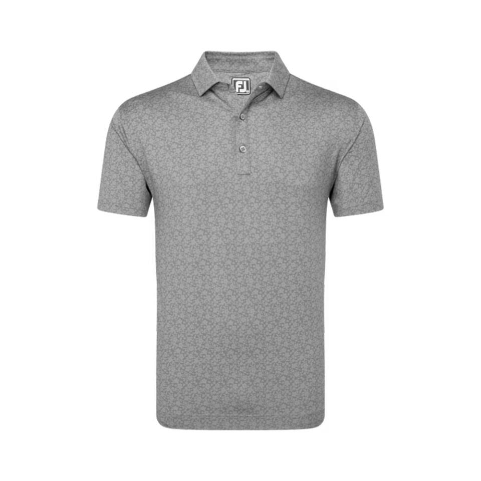 FootJoy Floral Printed Polo Neck Golf T-Shirt Pebble Grey 81622