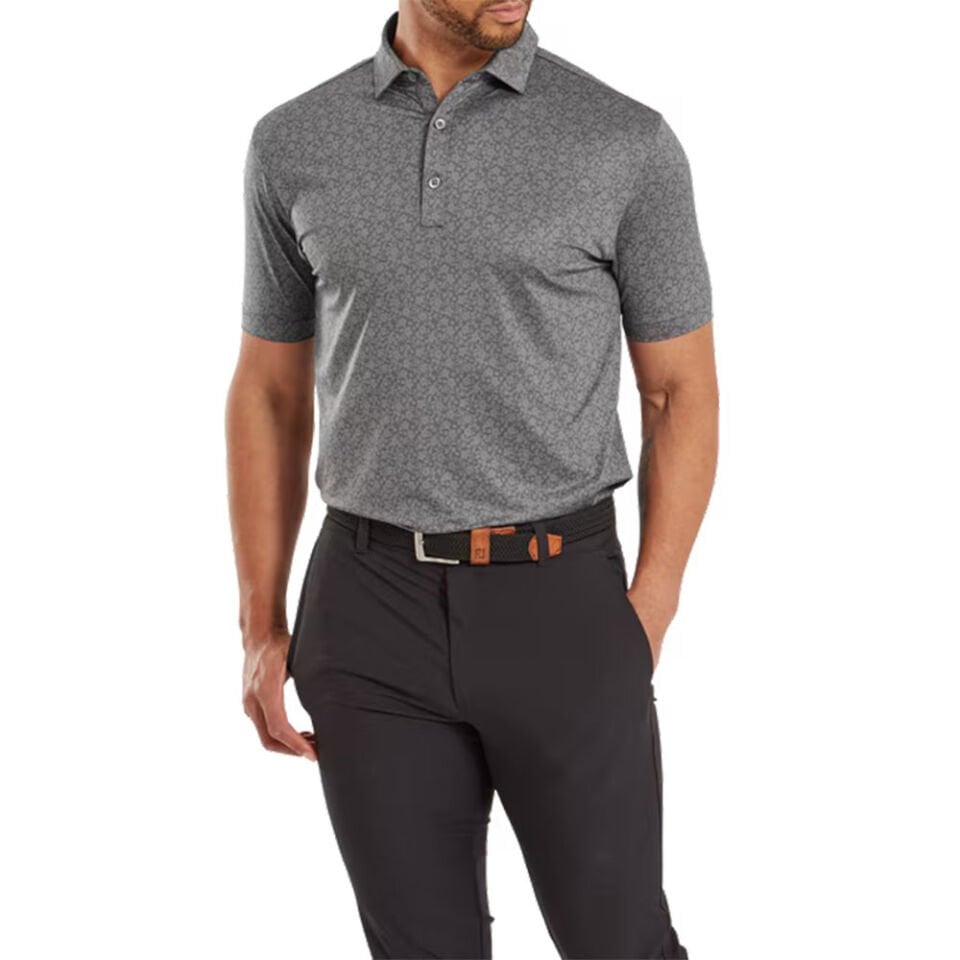 FootJoy Çiçek Baskılı Polo Yaka Golf T-Shirt Çakıl Gri 81622 M Medium