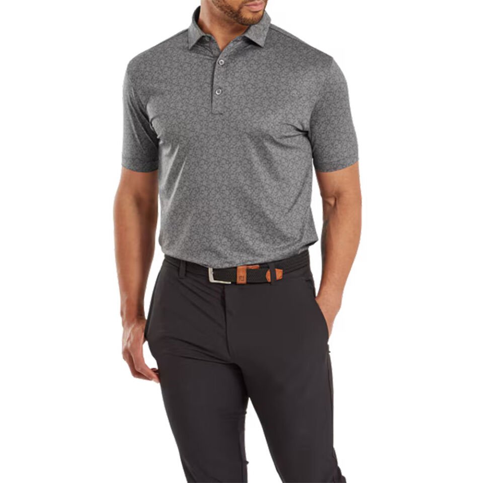 FootJoy Çiçek Baskılı Polo Yaka Golf T-Shirt Çakıl Gri 81622 S Small