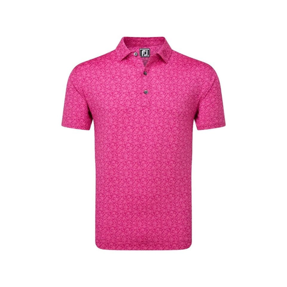 FootJoy Floral Printed Polo Neck Golf T-Shirt Fuchsia 81616