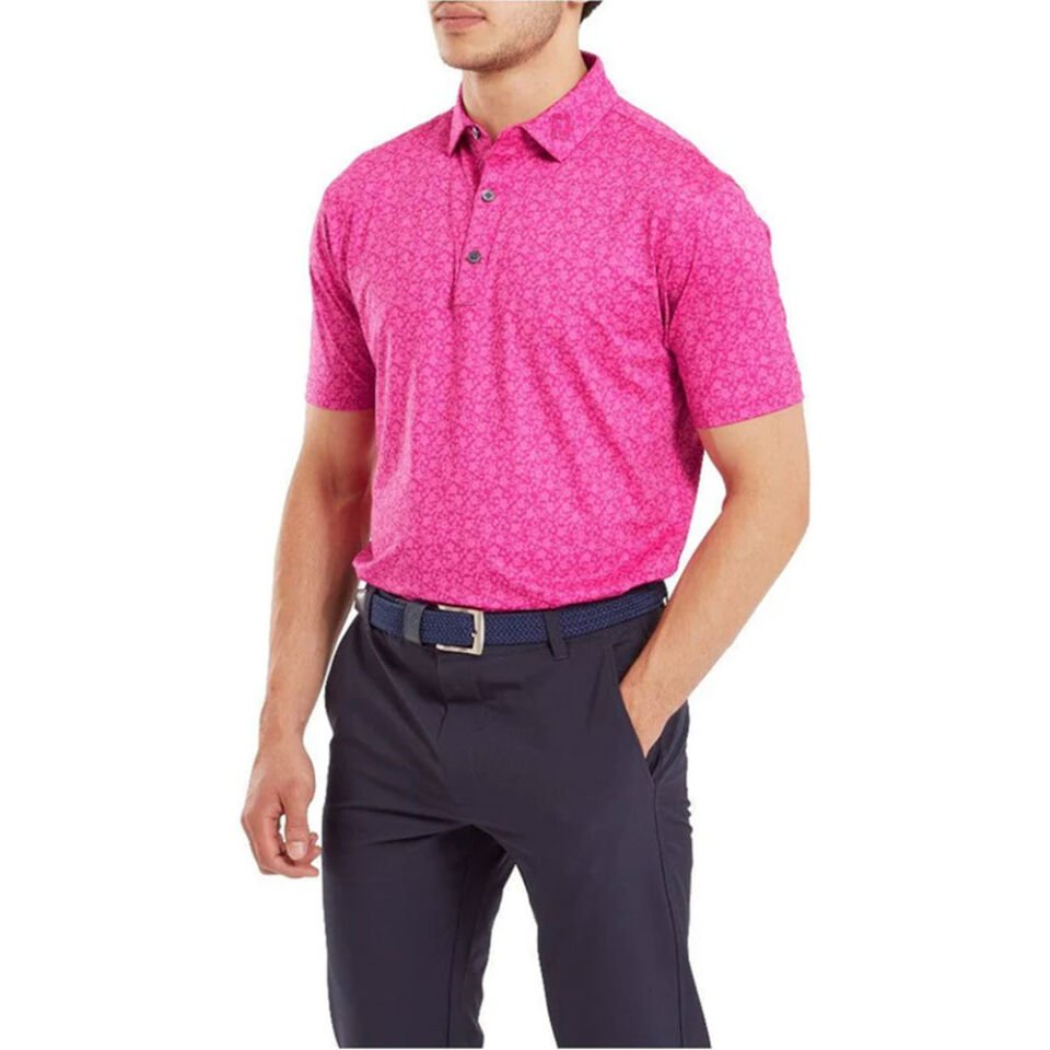 FootJoy Çiçek Baskılı Polo Yaka Golf T-Shirt Fuşya 81616 M Medium