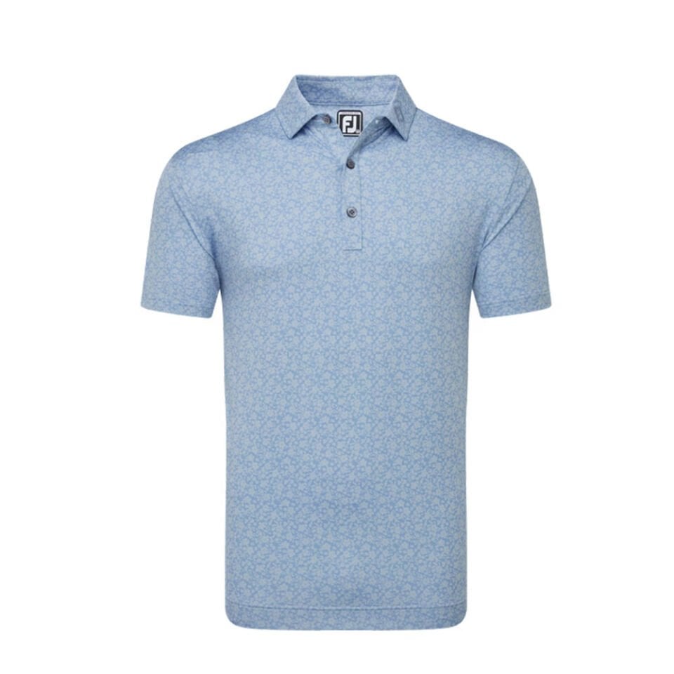 FootJoy Floral Printed Polo Neck Golf T-Shirt Blue 81618