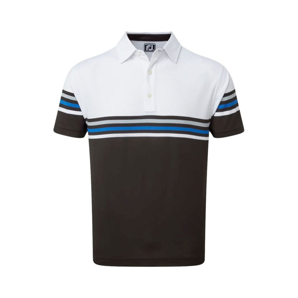 FootJoy Stretch Pique Color Blocked Polo Neck Wht/Blk Golf T-Shirt 90366