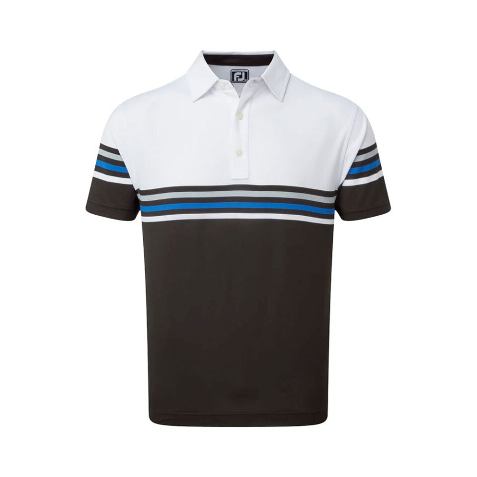 FootJoy Stretch Pique Color Blocked Polo Neck Wht/Blk Golf T-Shirt 90366