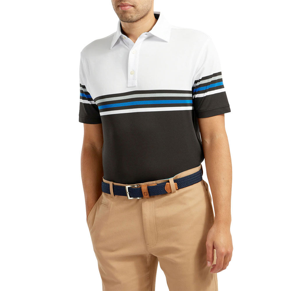 FootJoy Stretch Pique Color Blocked Polo Neck Wht/Blk Golf T-Shirt 90366