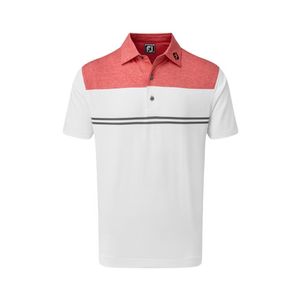FootJoy Stretch Pique Color Blocked Polo Neck Wht/Cha Golf T-Shirt 90372