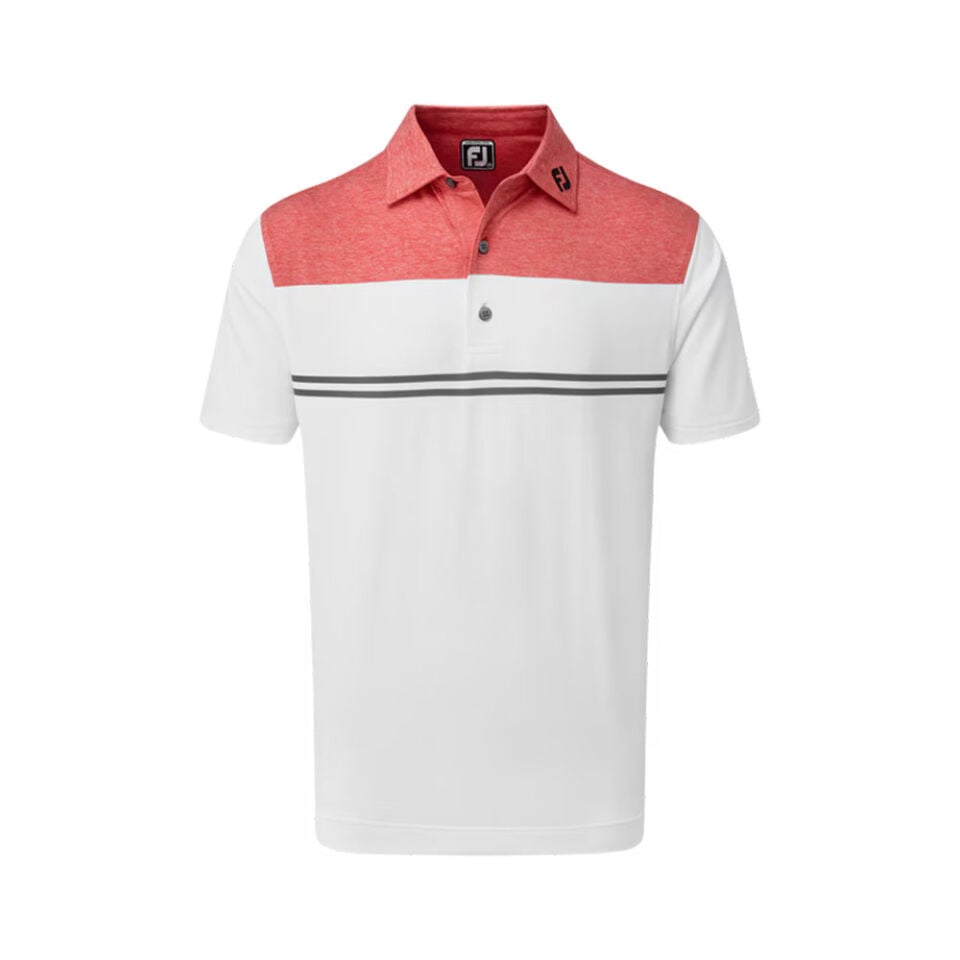 FootJoy Stretch Pique Color Blocked Polo Neck Wht/Cha Golf T-Shirt 90372