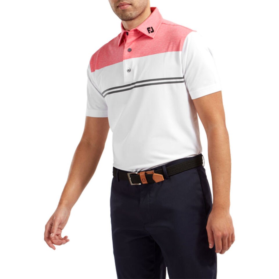 FootJoy Stretch Pique Renk Bloklu Polo Yaka Wht/Cha Golf T-Shirt 90372 L Large