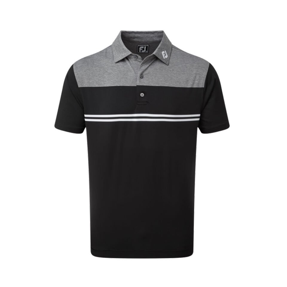 FootJoy Stretch Pique Color Blocked Polo Neck Gry/Blk/Wht Golf T-Shirt 90373