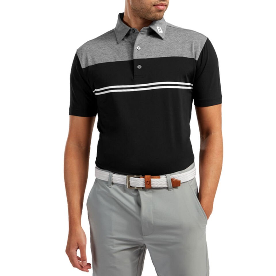 FootJoy Stretch Pique Renk Bloklu Polo Yaka Gry/Blk/Wht Golf T-Shirt 90373 S Small