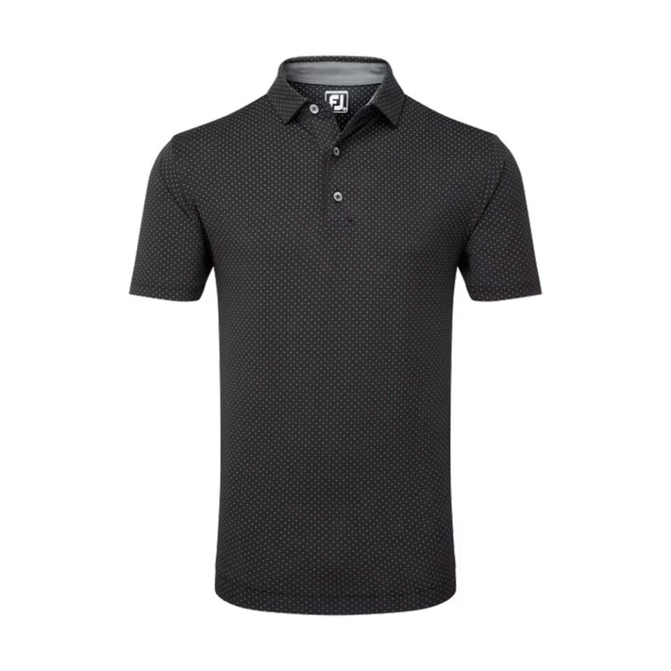FootJoy Stretch Lisle Dot Print Polo Neck Black Golf T-Shirt 81676