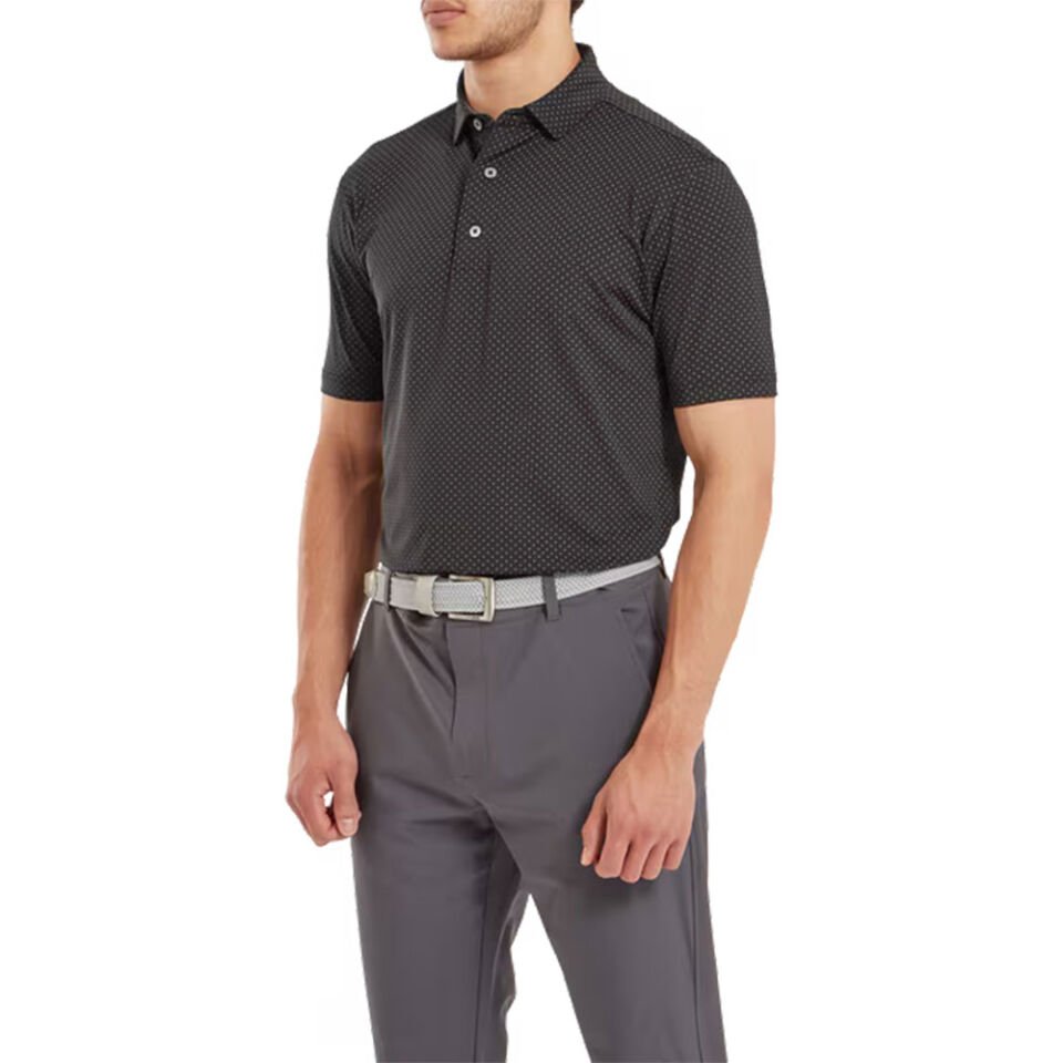 FootJoy Stretch Lisle Nokta Baskı Polo Yaka Siyah Golf T-Shirt 81676 L Large