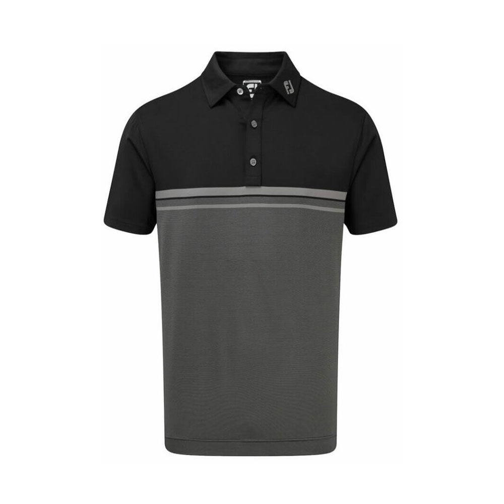 FootJoy Stretch Pique Color Blocked Polo Neck Blk/Wht Golf T-Shirt 84468