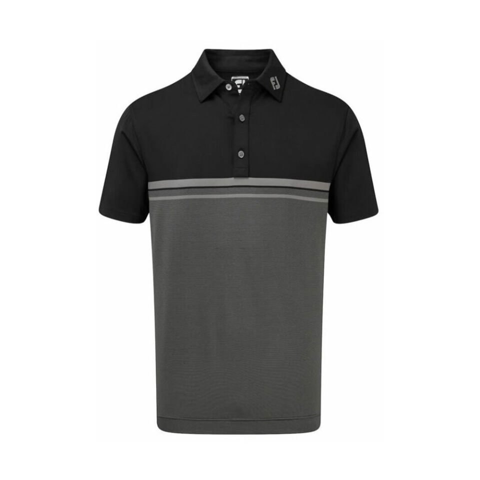 FootJoy Stretch Pique Color Blocked Polo Neck Blk/Wht Golf T-Shirt 84468