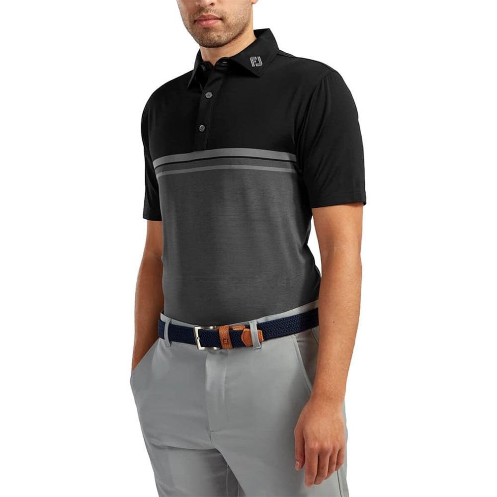 FootJoy Stretch Pique Color Blocked Polo Neck Blk/Wht Golf T-Shirt 84468 XXL XXLarge