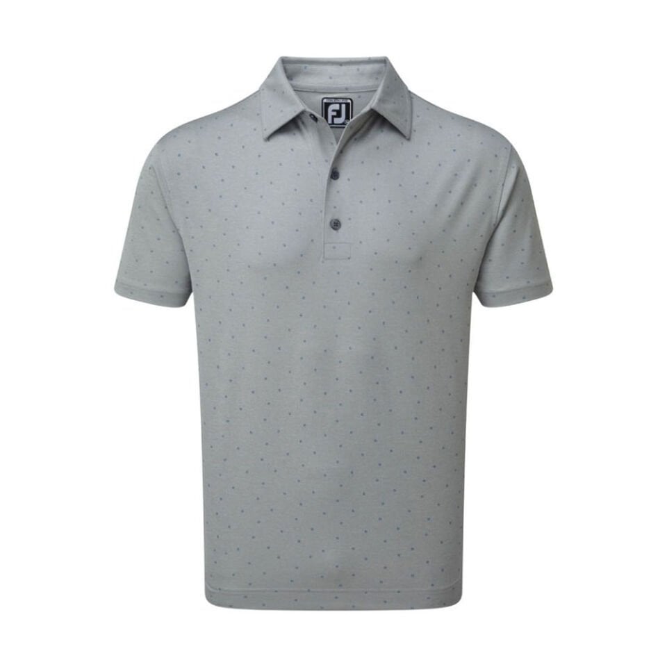 FootJoy Stretch Lisle Nokta Baskı Polo Yaka Koyu Gri Golf T-Shirt 90357 S Small
