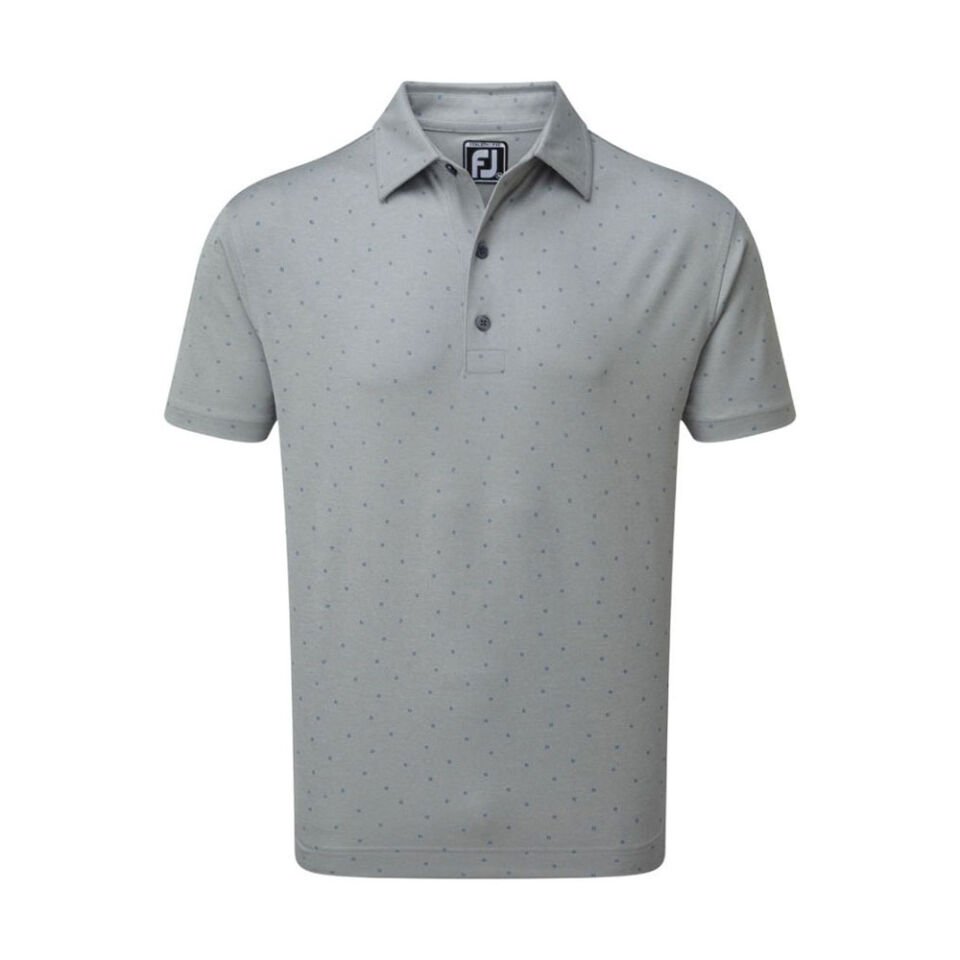 FootJoy Stretch Lisle Nokta Baskı Polo Yaka Koyu Gri Golf T-Shirt 90357 S Small