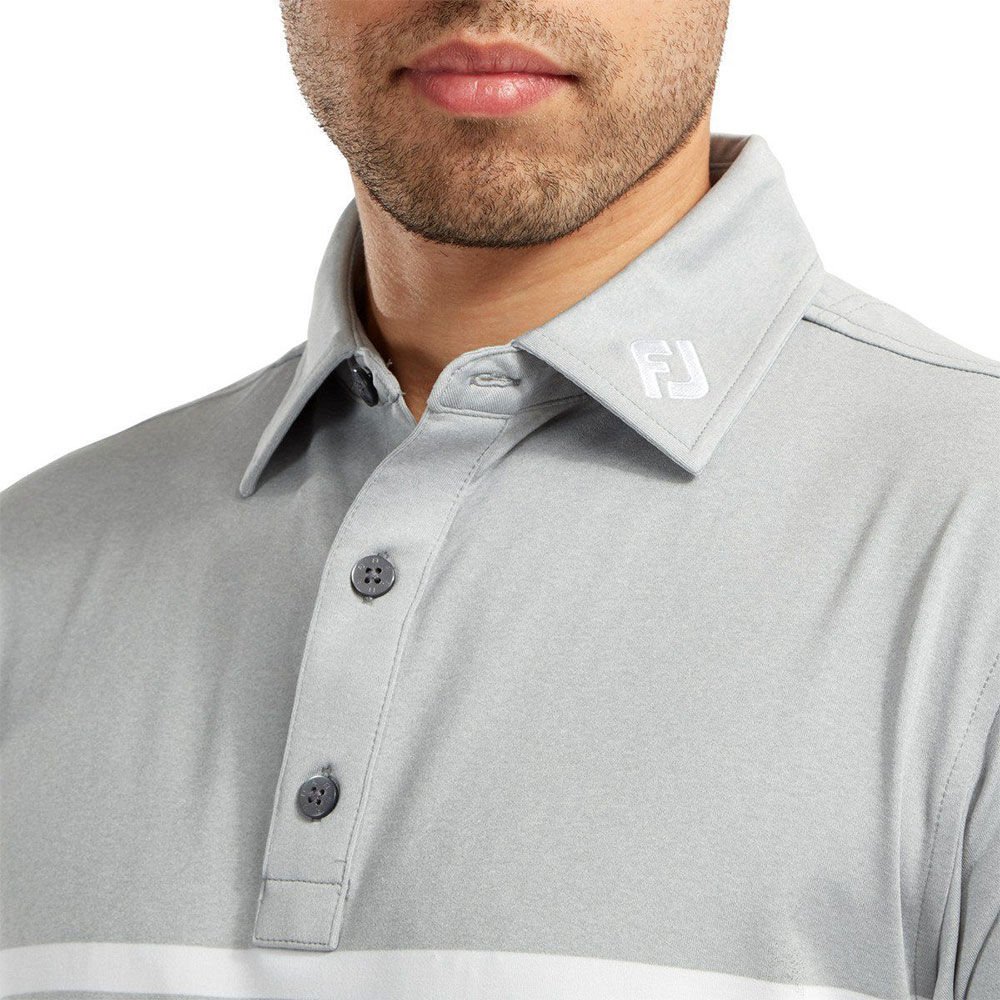 FootJoy Stretch Pique Color Blocked Polo Neck Gry/Wht Golf T-Shirt 84467