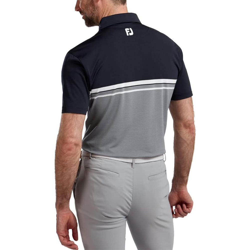 FootJoy Stretch Pique Color Blocked Polo Neck Gry/Wht/Nvy Golf T-Shirt 90371