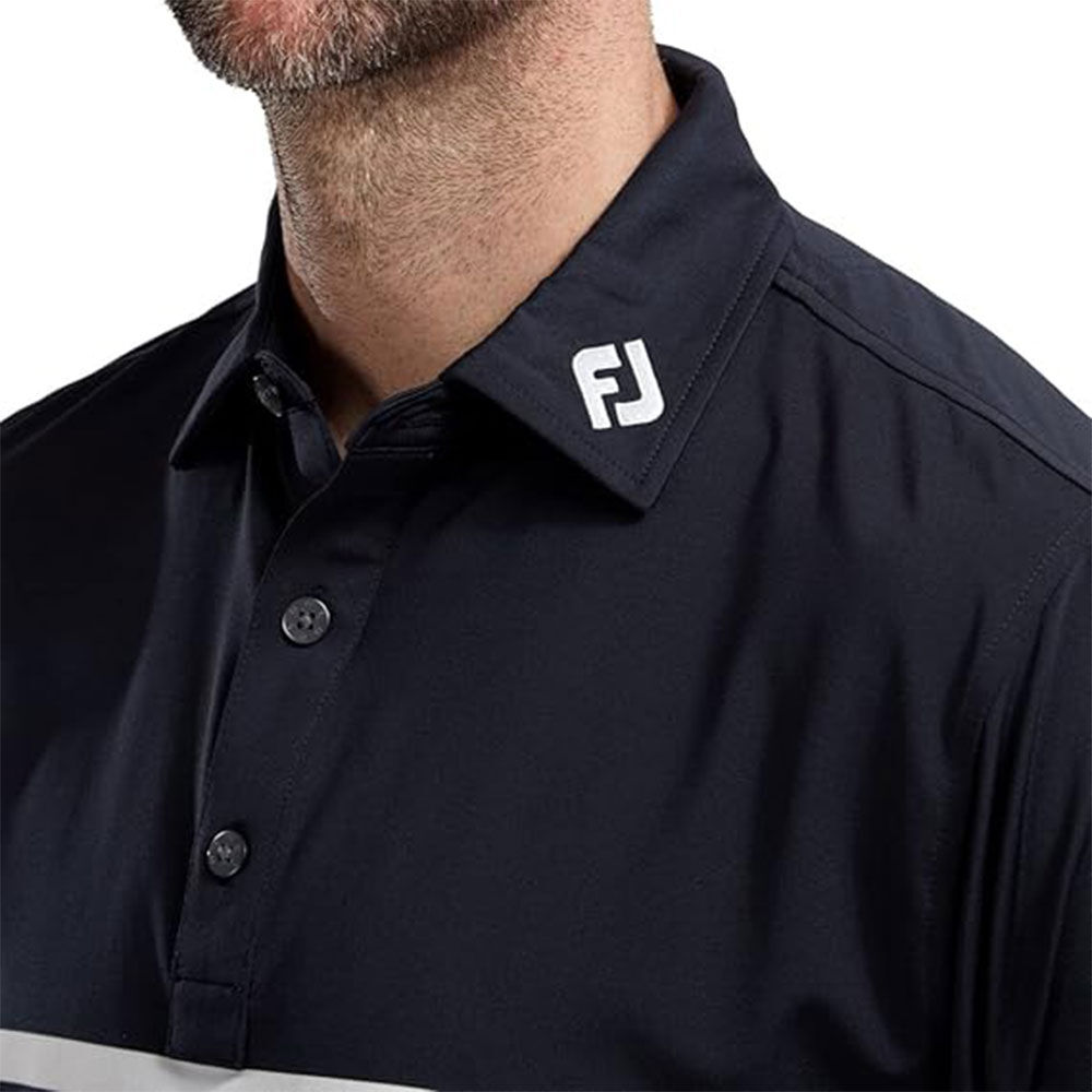 FootJoy Stretch Pique Color Blocked Polo Neck Gry/Wht/Nvy Golf T-Shirt 90371