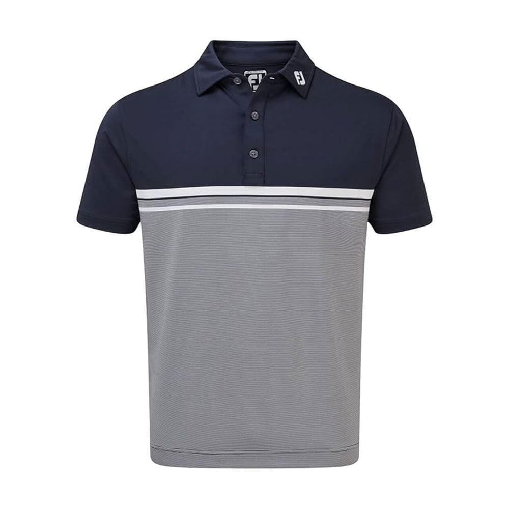FootJoy Stretch Pique Color Blocked Polo Neck Gry/Wht/Nvy Golf T-Shirt 90371