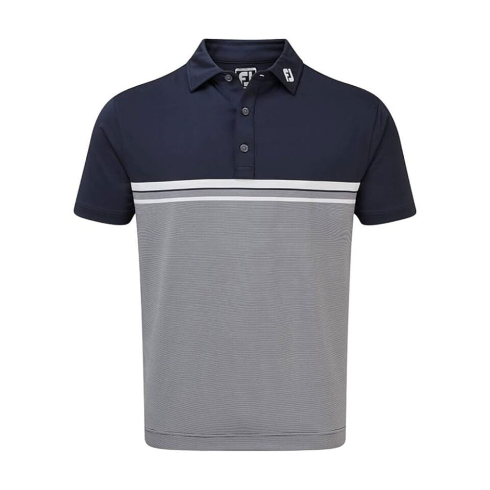 FootJoy Stretch Pique Color Blocked Polo Neck Gry/Wht/Nvy Golf T-Shirt 90371