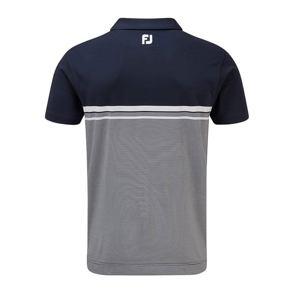 FootJoy Stretch Pique Color Blocked Polo Neck Gry/Wht/Nvy Golf T-Shirt 90371