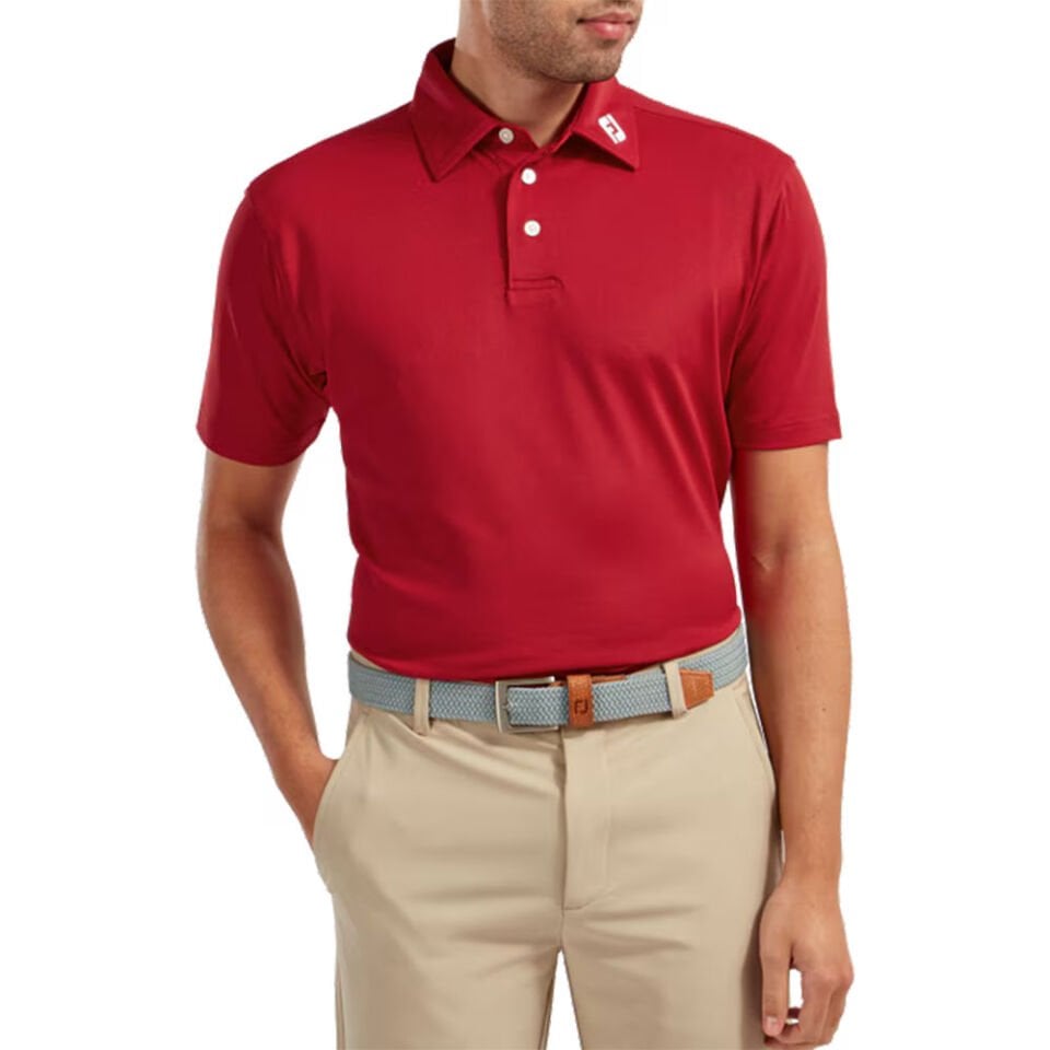 FootJoy Stretch Pique Solid Polo Yaka Kırmızı Golf T-Shirt 91825 S Small