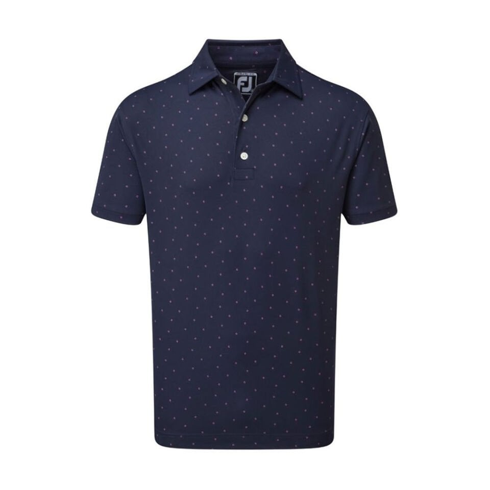 FootJoy Stretch Lisle Nokta Baskı Polo Yaka Lacivert Golf T-Shirt 90356 S Small