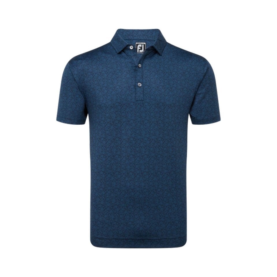 FootJoy Floral Printed Polo Neck Golf T-Shirt Navy Blue 81617