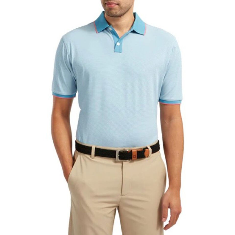 FootJoy Pique Ministripe Polo Yaka Mavi Golf T-Shirt 84461 M Medium