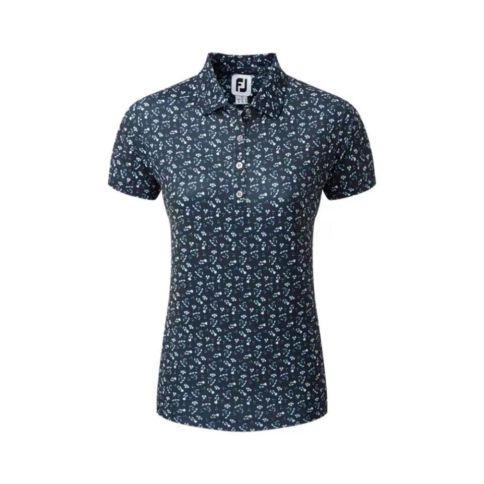 Footjoy Women's Floral Print Lisle Navy Blue Golf T-Shirt 80240