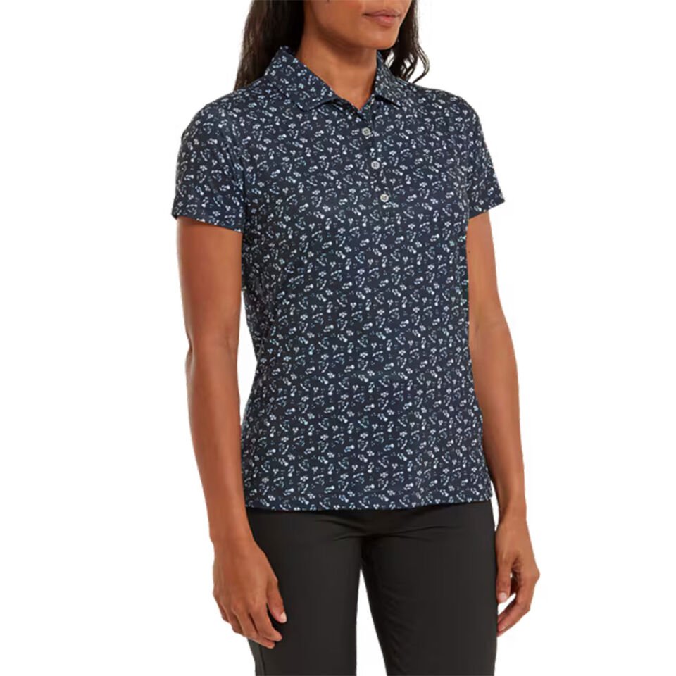 Footjoy Kadın Floral Print Lisle Lacivert T-Shirt 80240 XS XSmall