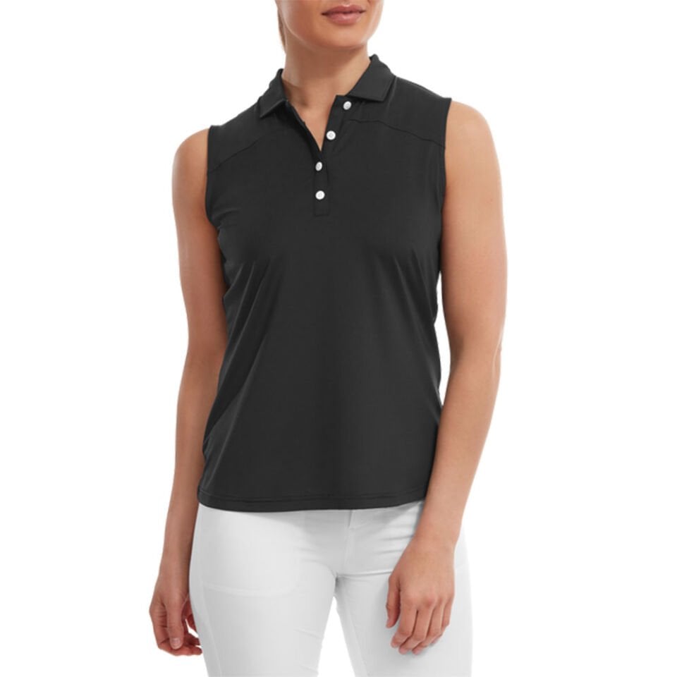 FootJoy Kadın Kolsuz Polo Yaka Siyah Golf T-Shirt 88501