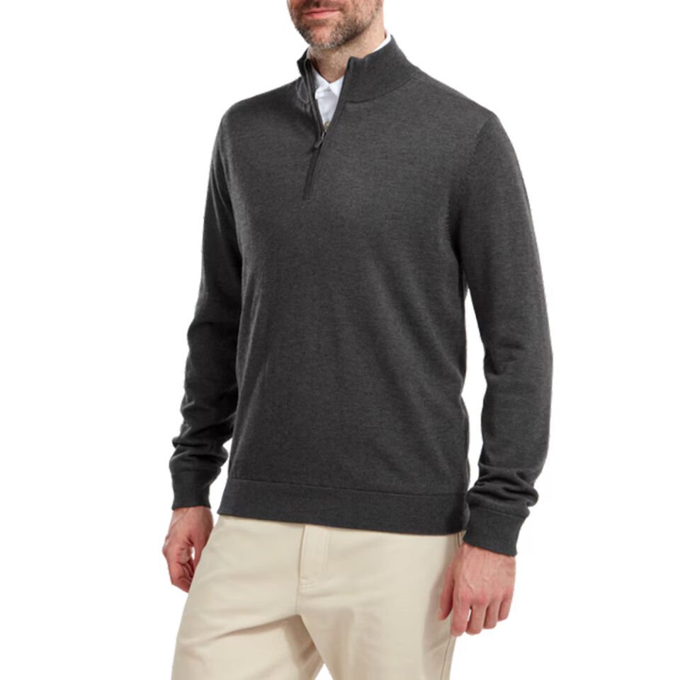 FootJoy Yün Karışımı Yarım Fermuarlı Astarlı Kazak Charcoal 90212 L Large