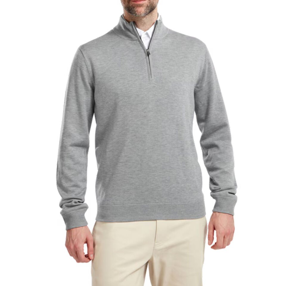 FootJoy Yün Karışımı Yarım Fermuarlı Astarlı Kazak Heather Gray 90211 L Large