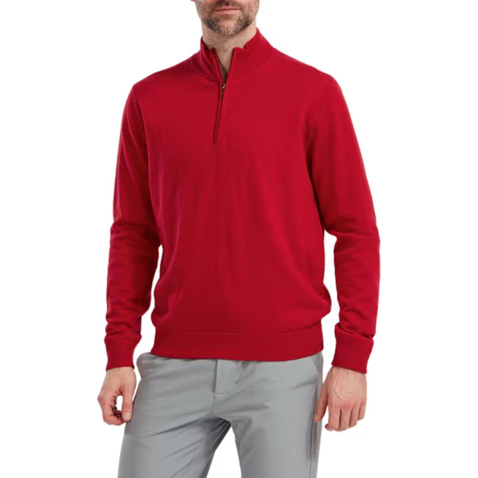 FootJoy Yün Karışımı Yarım Fermuarlı Astarlı Kazak Kırmızı 90213 L Large