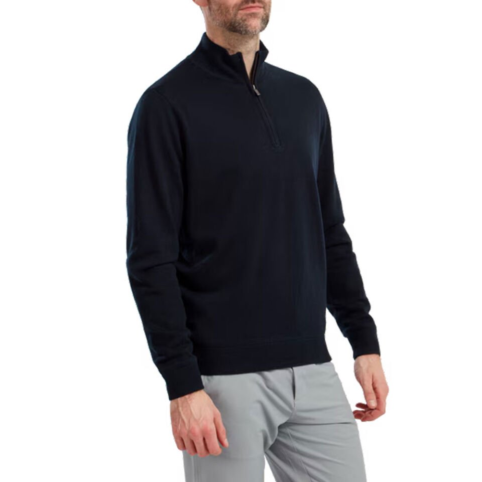 FootJoy Yün Karışımı Yarım Fermuarlı Astarlı Kazak Lacivert 90210 M Medium