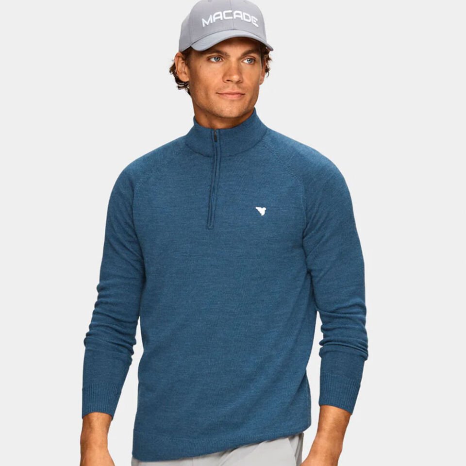 Macade Merinos Yün Yarım Fermuar Kazak Spruce Mavi KN20210704S S Small