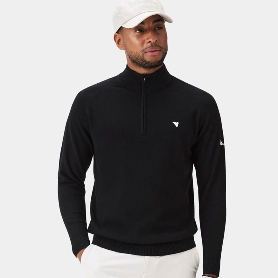 Macade Merinos Yün Yarım Fermuar Kazak Siyah KN20210605S XL XLarge