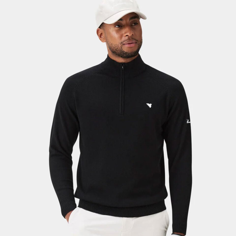 Macade Golf Therma Merinos Yün Yarım Fermuar Kazak Siyah KN20210605S