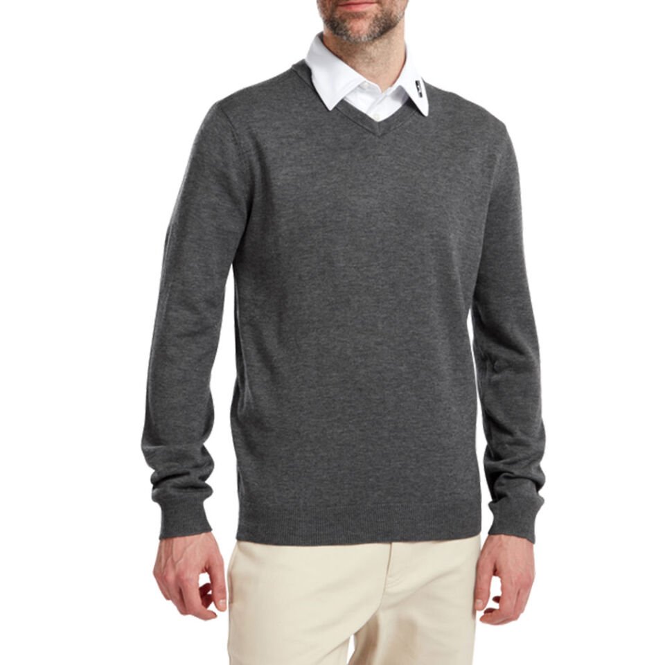 FootJoy Yün Karışımlı V Yaka Kazak Koyu Gri FJ90131 XL XLarge