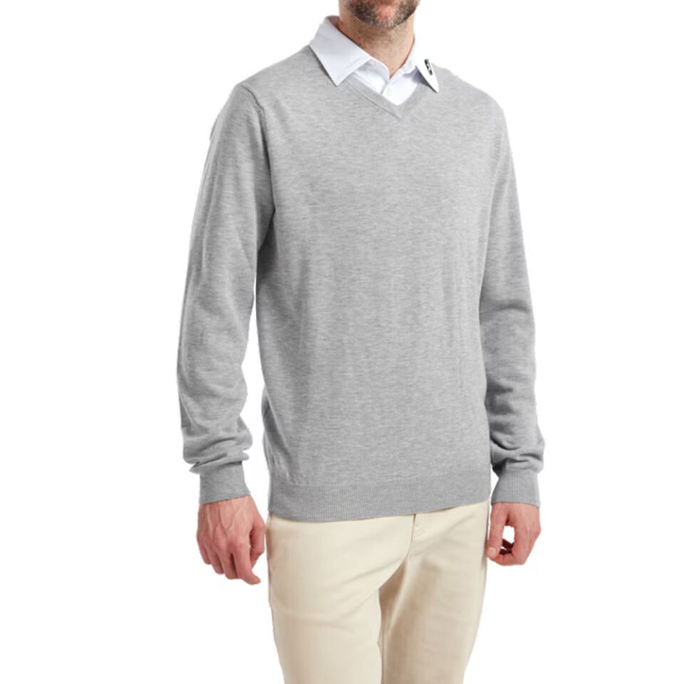 FootJoy Yün Karışımlı V Yaka Kazak Açık Gri FJ90136 L Large