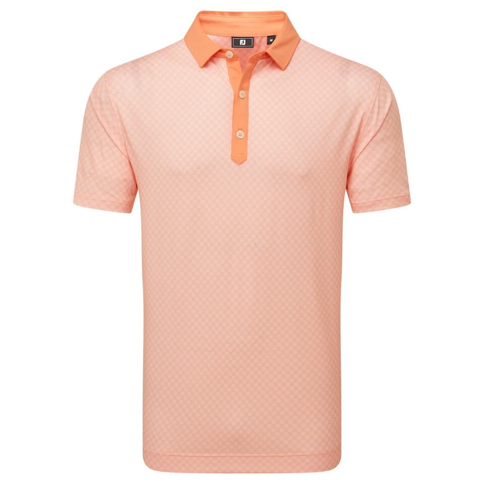 Footjoy Checker Print Lisle Erkek Golf T-Shirt 34014 ORNG/WHT