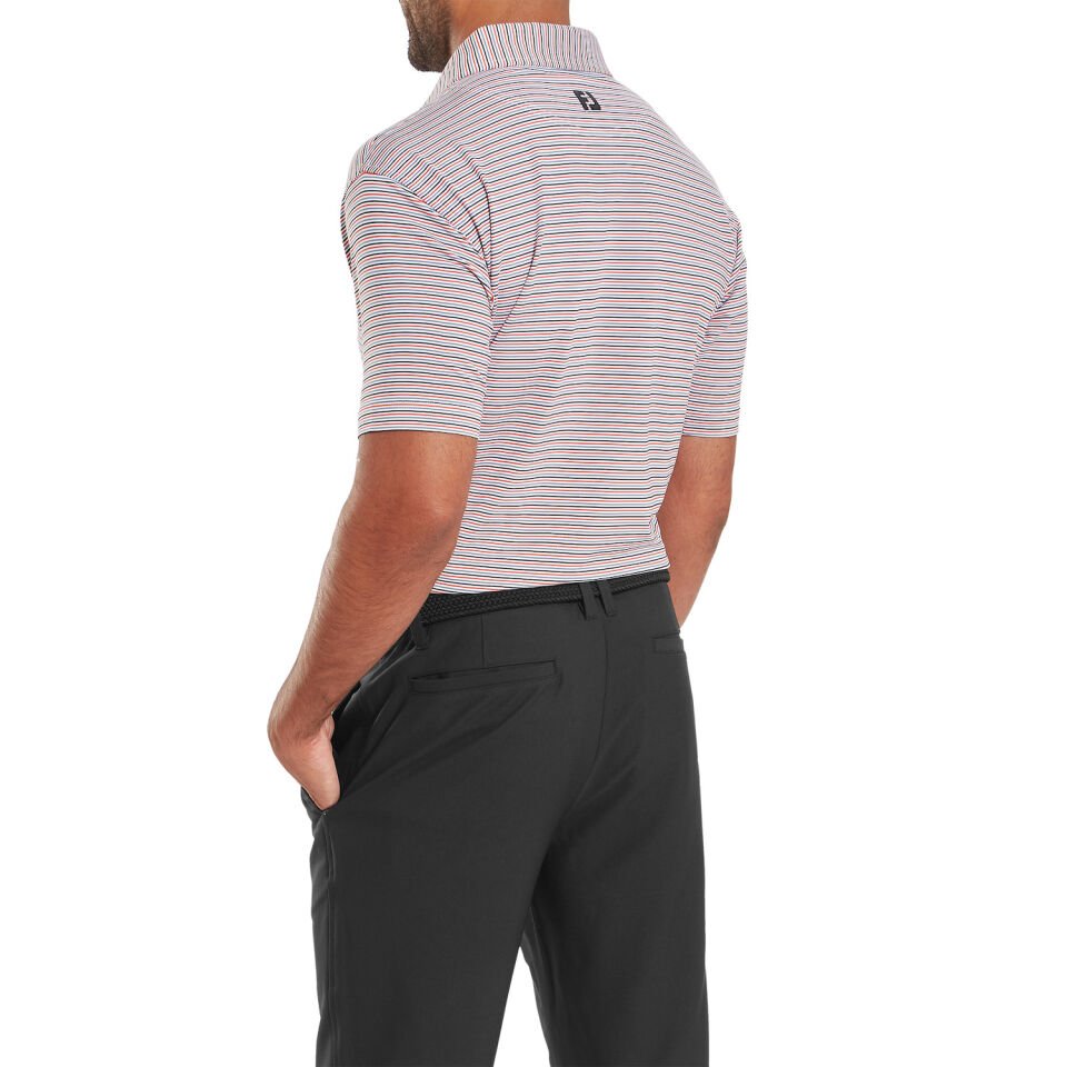 FootJoy Balance Stripe Lisle Erkek Golf T-Shirt 34030 WHT/HBCS
