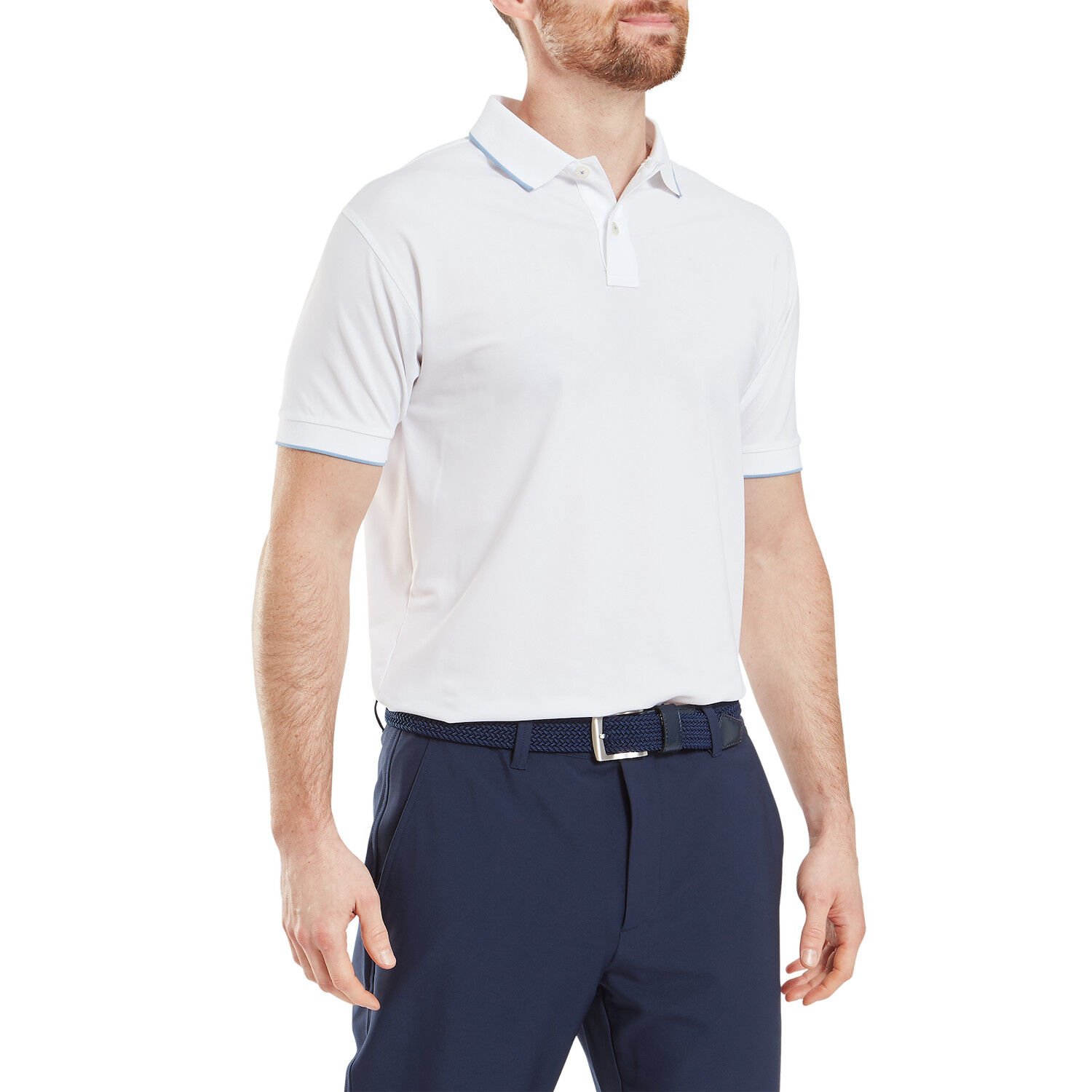 FootJoy Tipped Pique Erkek Golf T-Shirt 34074 WHT/BLRY