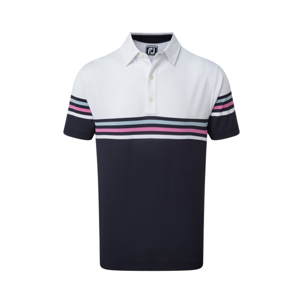 FootJoy Stretch Pique Renk Bloklu Polo Yaka Wht/Nvy Golf T-Shirt 90365