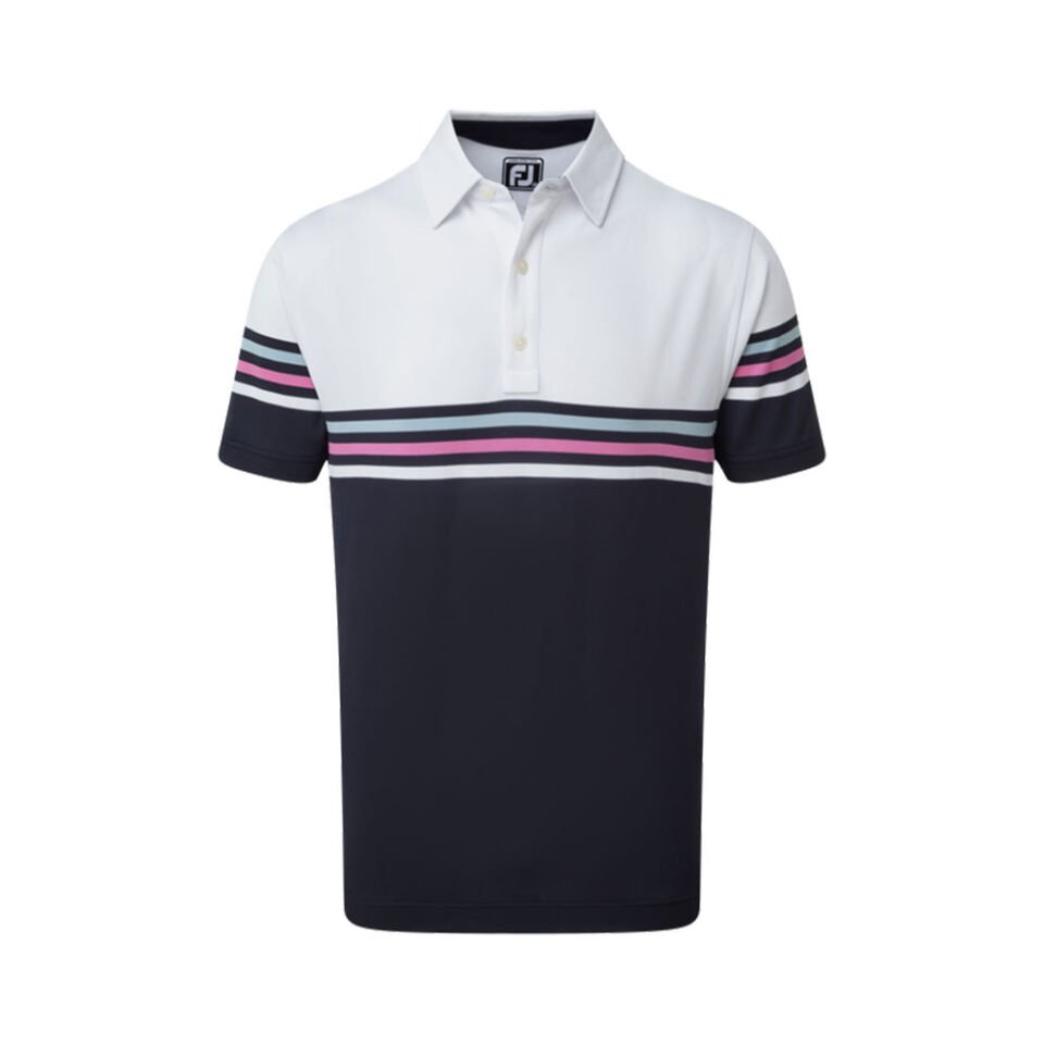 FootJoy Stretch Pique Renk Bloklu Polo Yaka Wht/Nvy Golf T-Shirt 90365